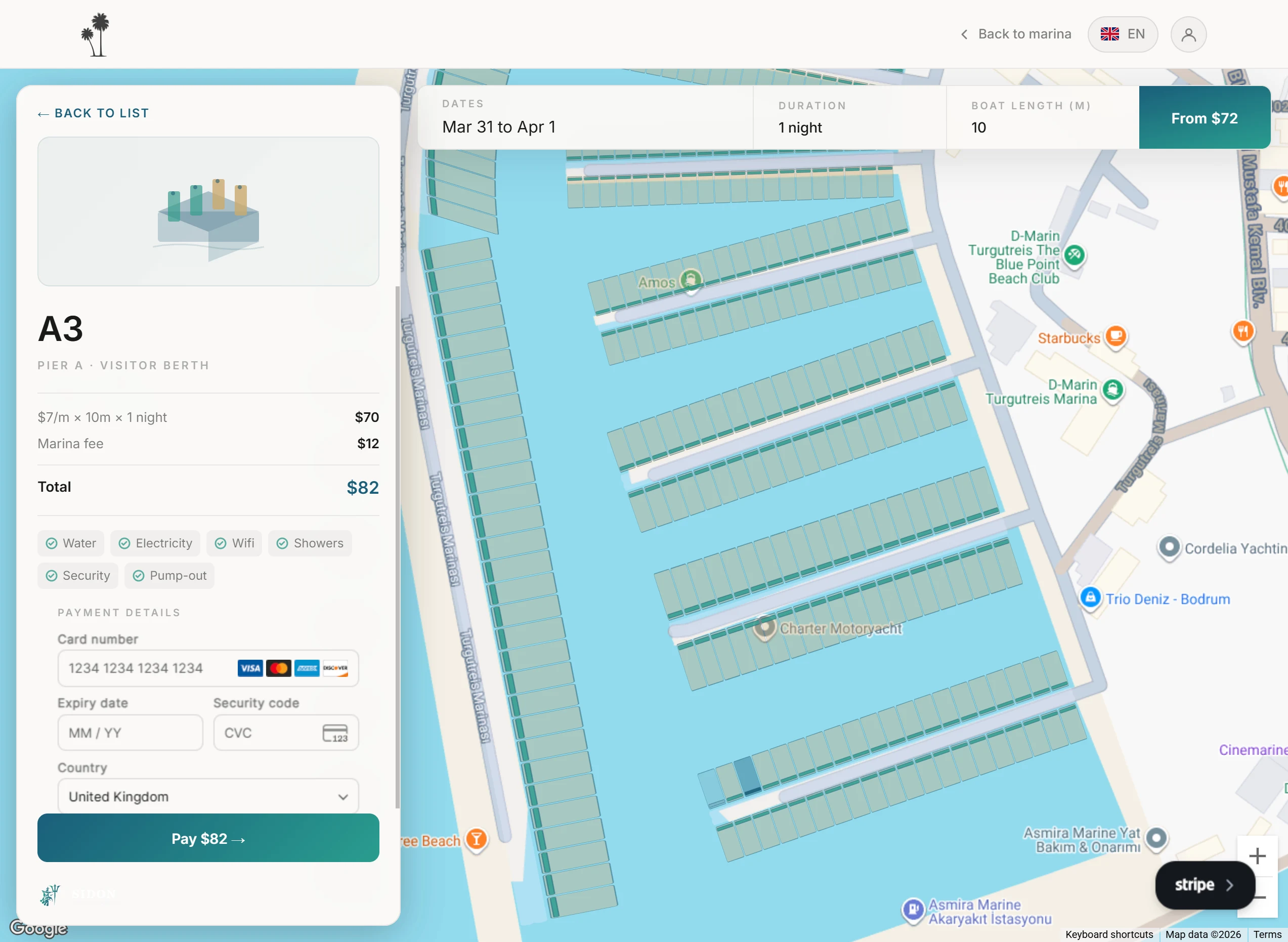 Sidon berth booking interface